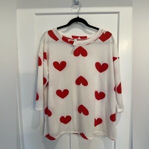 Honeyme Red Heart Patterned Sweatshirt